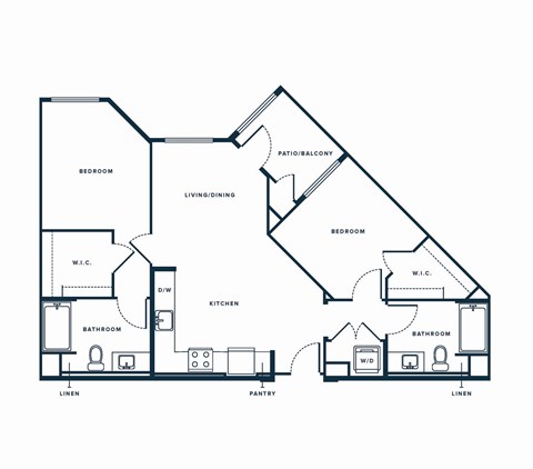 Floor plan for 2 beds, 2 baths, 1011 sqft